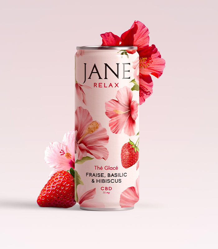 Thé Glacé Fraise Basilic Hibiscus CBD - Relax 25cl x24 Jane