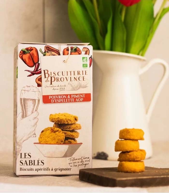 Sablés apéritif - Poivron & Piment d'Espelette Bio 90g x10 Biscuiterie de provence