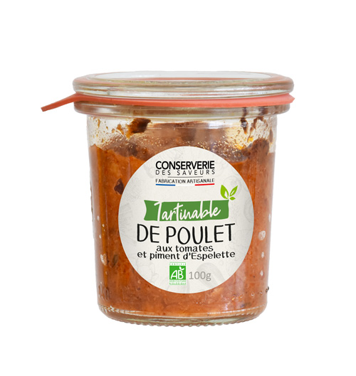 Tartinable de poulet rôti, tomates et piment d'Espelette BIO 100g x12 Conserverie des saveurs