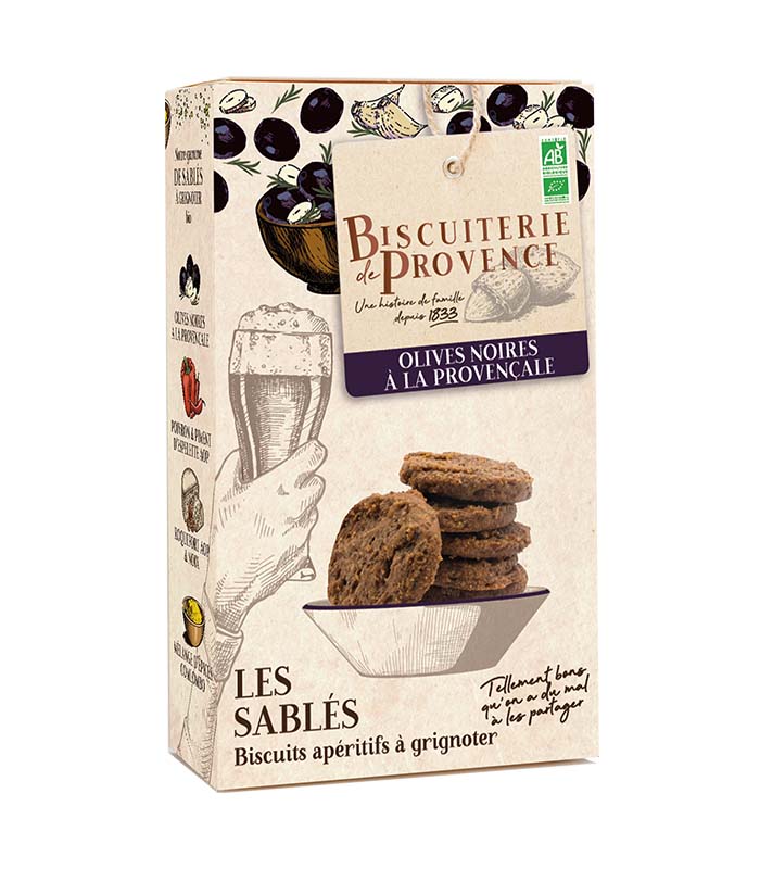 Sablés apéritif - Olives noires à la provençale Bio 90g x10 Biscuiterie de provence