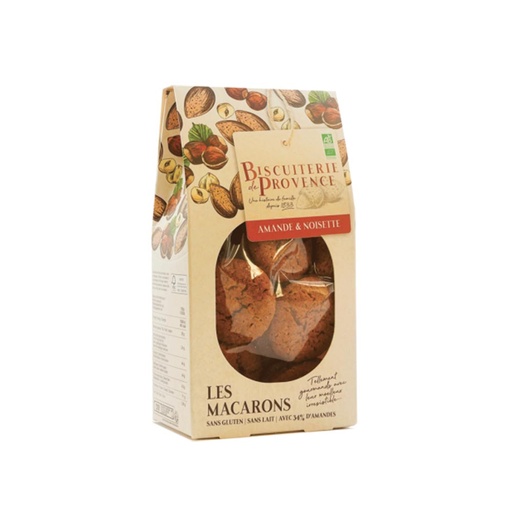 [92050] Macarons Amandes et Noisettes Bio 130g x10 Biscuiterie de Provence