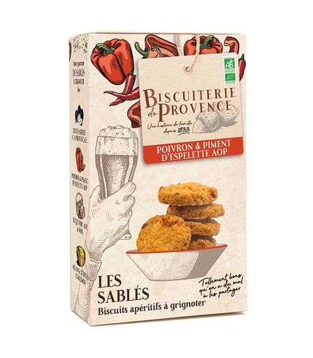 [32443] Sablés apéritif - Poivron & Piment d'Espelette Bio 90g x10 Biscuiterie de provence