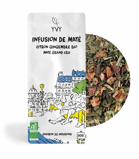 [91505] Infusion de Maté Citron/Gingembre Bio - Grand Cru 80g x9 Yvy Maté